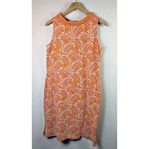 TALBOT'S Women's medium Orange Yellow Paisley Sleeveless Stretch Dress casual